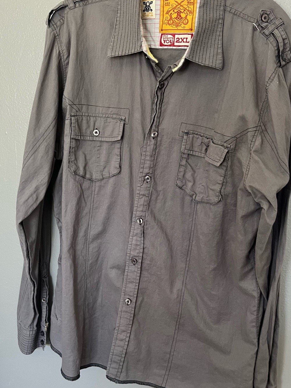 Size 2XL Sovereign Code Men's Gray Casual Button-Down Shirt